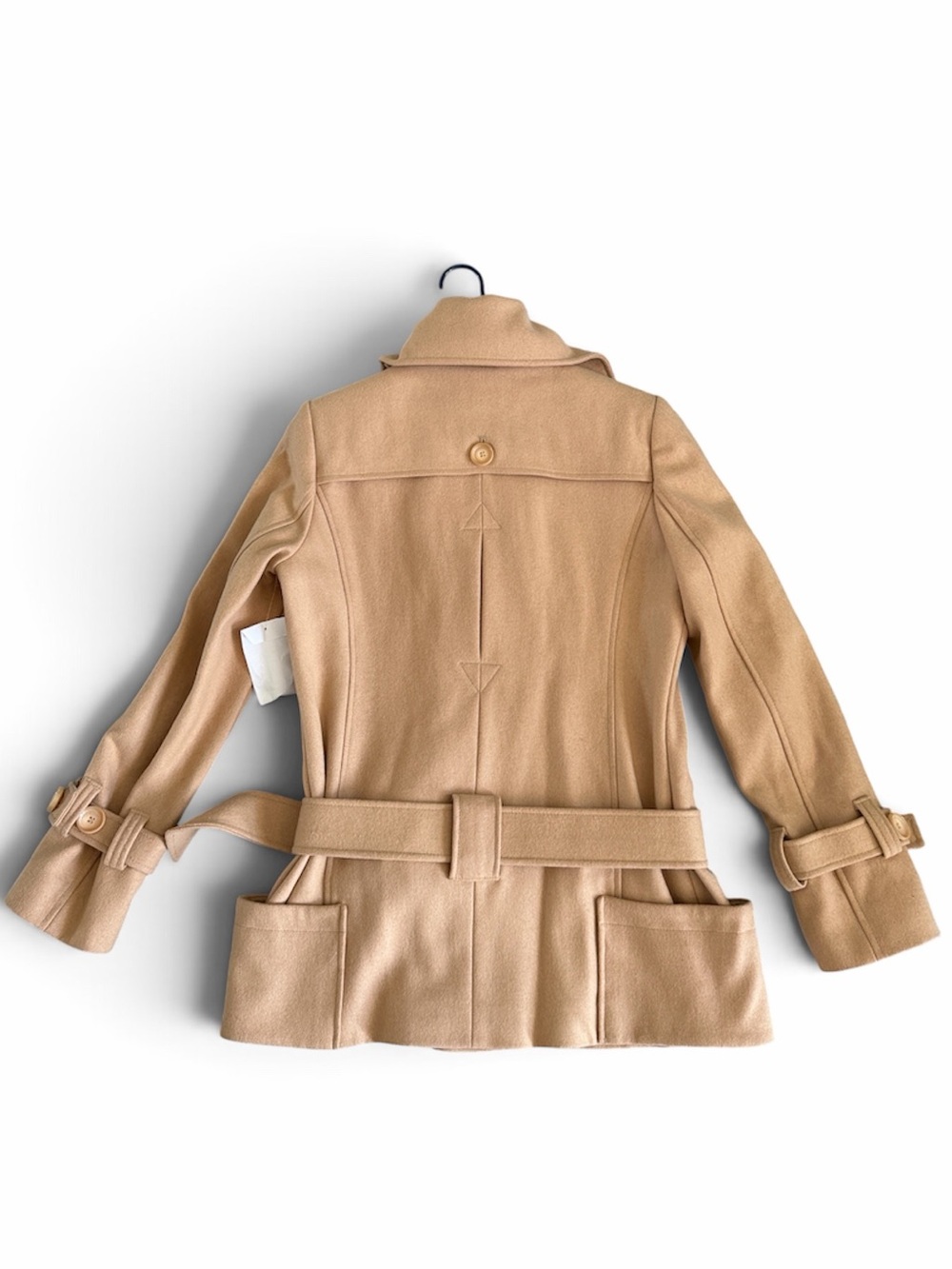 Camel Wool Military Peacoat Fall Winter Coat M Y2K Belted Quiet Luxury Medium - Picture 3 of 12